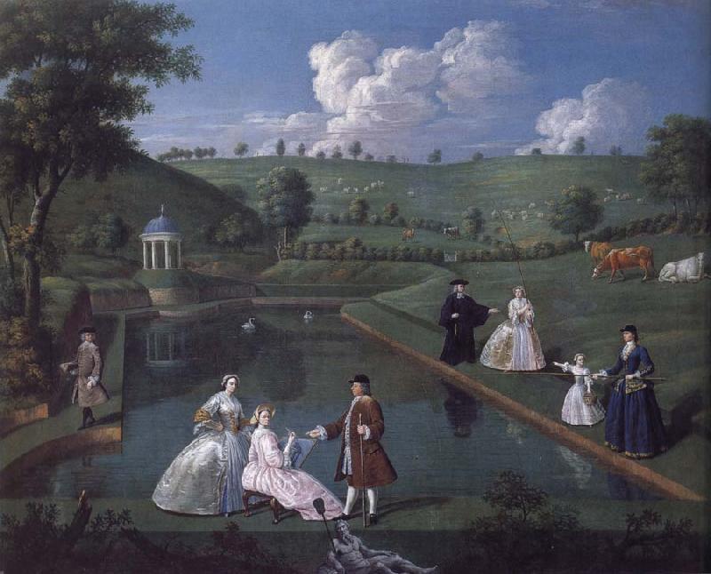 Edward Haytley The Brockman Family and Friends at Beachborough Manor the Temple Pond looking towards the Rotunda oil painting image